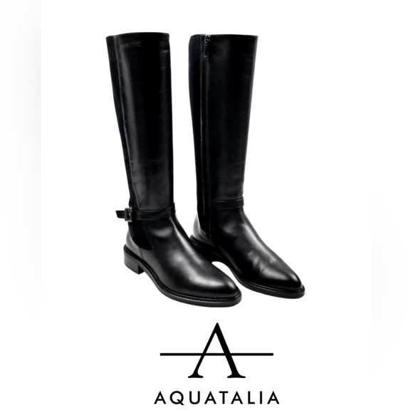 Aquatalia Genna Waterproof Black Leather Heeled Riding Boots, Size 9 - Picture 9 of 9